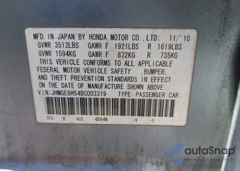 2011 Honda Fit Sport from USA, damaged, VIN JHMGE8H54BC003319